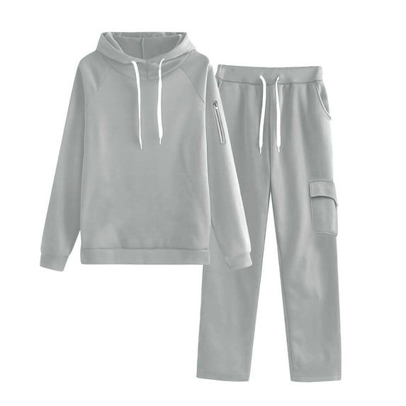 Pants and Tops Set for Women Vacation New Womens 2 Piece Outfits Casual Hoodie Sweatsuit Sets Oversized Sweatshirt Baggy Fall Comfy Sweatpants with Pockets Gray L