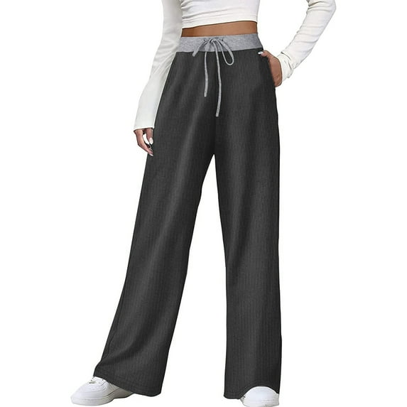 Pants for Women Business Casual Clothes for Women Woman's Clothes plus Size Denim Yoga Pant with Pocket Casual Elastic Waist Pants Training Dark Wide Leg Trouser plus Size Dark Gray S