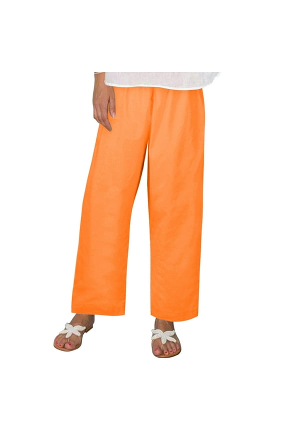 Pants for Women Business Women Comfy Work Pants Check Slouchy S Womens Linen Drawstring Stretch Casual for Large Elastic Cute Athletic Clothes with Orange M