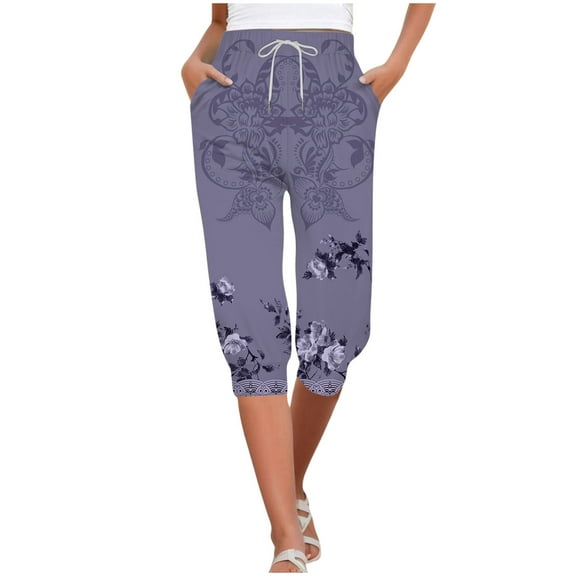 Pants Women Capris Casual Print Pants High Waist Bottom Drawstring Joggers Casual Pants Womens Sweatpants XL