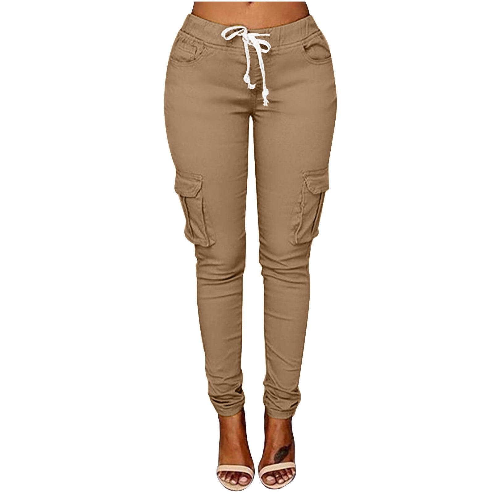 High Waisted Women Solid Cargo Pants with 6 Pocket Fall Loose Outdoor Travel  Pants Plus Size Drawstring Jogger Pants Green at  Women's Clothing  store