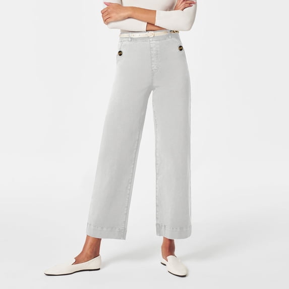 Pants For Women Casual Loose Straight Leg Wide Leg Cropped Jeans Pant with Pockets Solid Color Versatile Stretchy Jeans for Women Lightweight Jeans Womens Trendy Jeans Classic