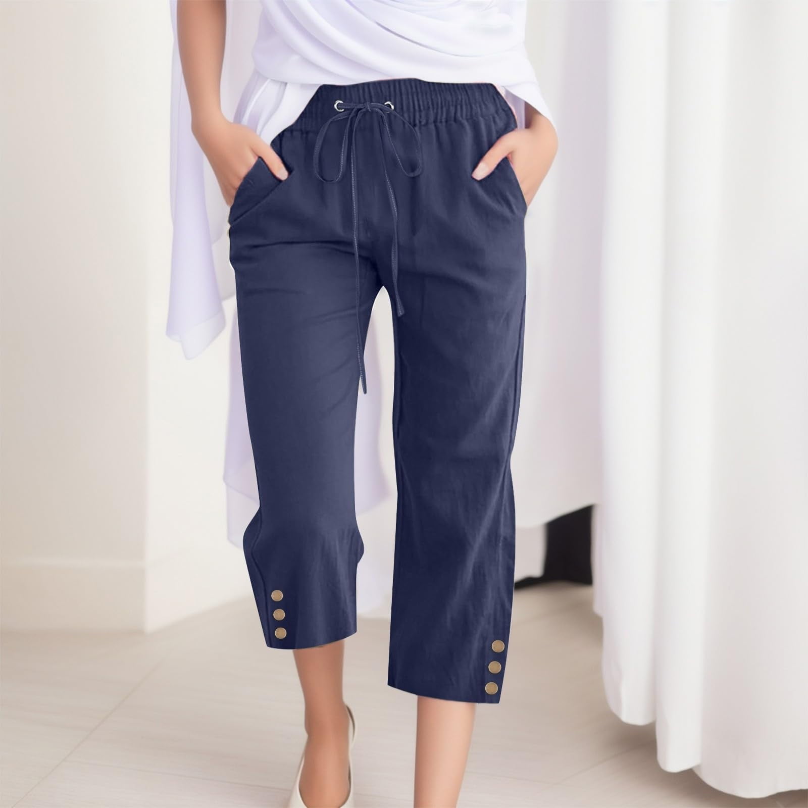 Pants for Women Pants for Women Casual Summer Solid Color Elastic High