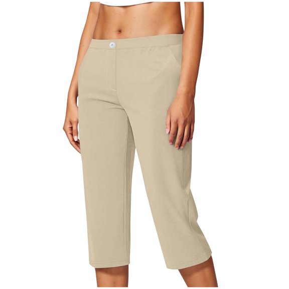 Pants For Women Choice Solid Color Women's High Waist Cropped Pants Lightweight Stretch Fabric Simple Casual Pants Spring Brunch Outfit Versatile Ankle Length Clean Look Capri Pants for Women