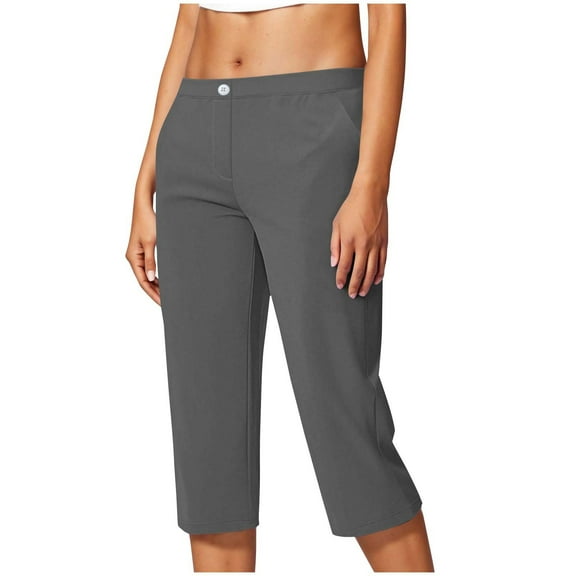 Pants For Women Choice Solid Color Women's High Waist Cropped Pants Lightweight Stretch Fabric Simple Casual Pants Spring Brunch Outfit Versatile Ankle Length Clean Look Capri Pants for Women
