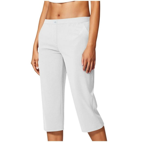 Pants For Women Choice Solid Color Women's High Waist Cropped Pants Lightweight Stretch Fabric Simple Casual Pants Spring Brunch Outfit Versatile Ankle Length Clean Look Capri Pants for Women