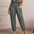 thumbnail image 1 of Pants for Women,Clearance Women's Plus Size Women Fashion Elastic Waist Casual Pure Color Straight Leg Cotton Linen Cropped Pocket Trousers Loose Causal Pants, 1 of 5