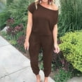 thumbnail image 1 of Pants for Women,Clearance Women's Plus Size Women Fasion Casual One Shoulder Solid Pocket Short Sleeve Jumpsuit Rompers Jogger Pants Loose Causal Pants, 1 of 5