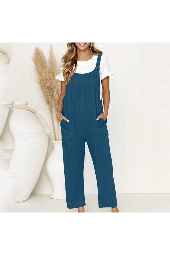Pants for Women,Clearance Women's Plus Size Women's Casual Loose Baggy Pocket Jumpsuit Fashion Playsuit Trousers Overalls Cotton And Linen Jumpsuit Loose Causal Pants