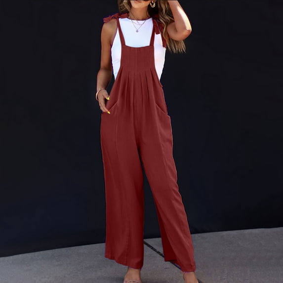 Pants for Women,Clearance Women's Plus Size Women's Fashion Double Pocket Bib Jumpsuit Cotton And Linen Loose Suspender Solid Color Jumpsuit Loose Causal Pants
