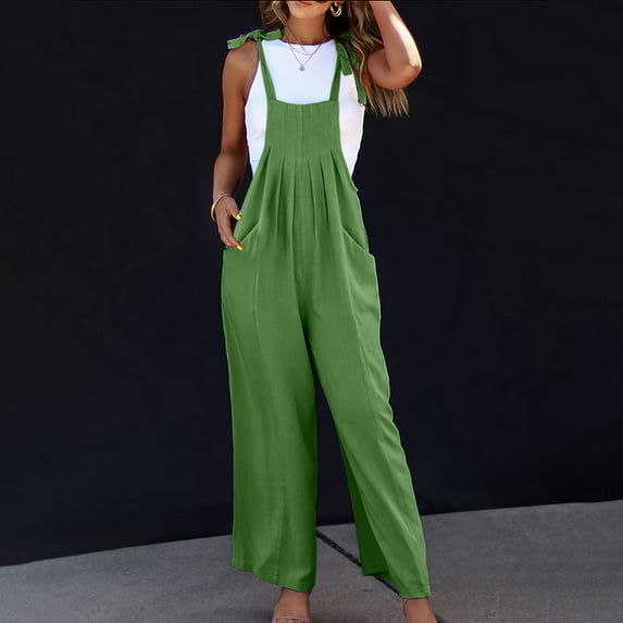 Pants for Women,Clearance Women's Plus Size Women's Fashion Double Pocket Bib Jumpsuit Cotton And Linen Loose Suspender Solid Color Jumpsuit Loose Causal Pants