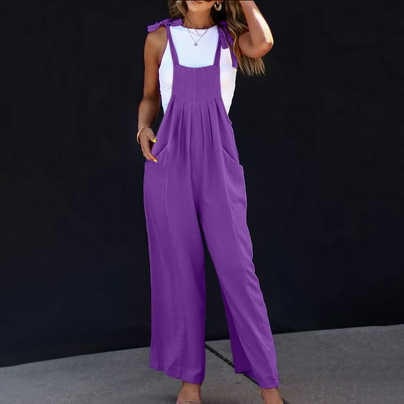 Pants for Women,Clearance Women's Plus Size Women's Fashion Double Pocket Bib Jumpsuit Cotton And Linen Loose Suspender Solid Color Jumpsuit Loose Causal Pants