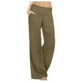 thumbnail image 1 of Pants for Women Draw String Dress Pants Summer Waist Casual Womens Loose for Women Linen Pajamas Casual Tall Peg Leg Trousers Elastic Harem with Pockets Khaki 3XL, 1 of 6