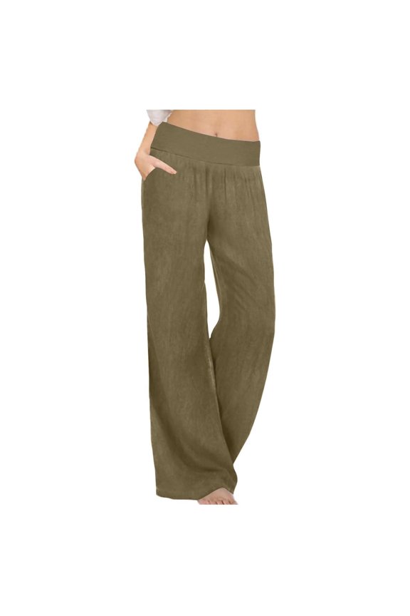 Pants for Women Draw String Dress Pants Summer Waist Casual Womens Loose for Women Linen Pajamas Casual Tall Peg Leg Trousers Elastic Harem with Pockets Khaki S