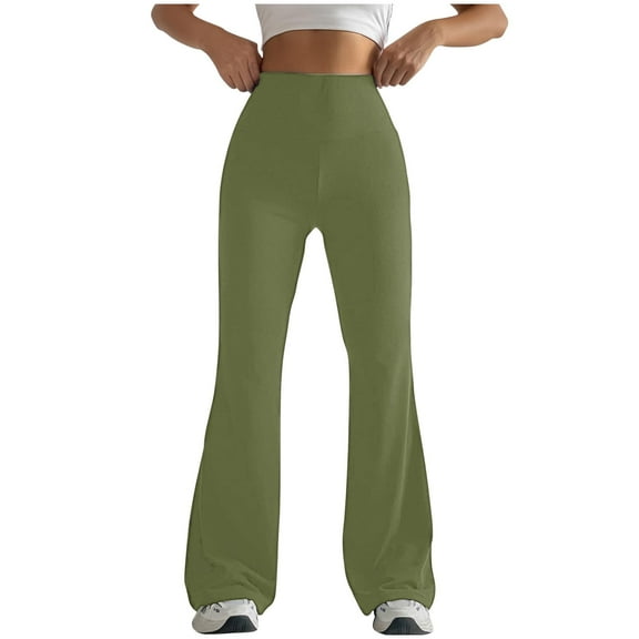 Pants for Women Dressy Casual New Women's Flare Leggings Yoga Pants with High-Waisted and Wide Leg Trousers Gym Workout Pants Training Pants Greeny L New