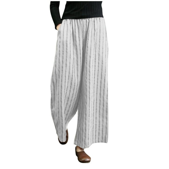 Pants For Women Elastic High Waist Straight Leg Slacks Slim Fit Striped Trousers Plus Size Pants Oversized Wide Leg Slacks Loose Pockets Trousers Casual Hiking Pants Up to 65% off