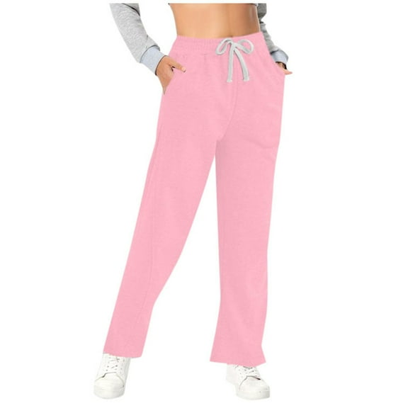 Pants for Women Elastic Waist Oversized Wide Leg Lightweight Sweatpants Drawstring Straight Leg Sweatpants Low Waist Baggy With Pockets Trousers Dressy Casual Pink XL