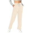 thumbnail image 1 of Pants for Women Elastic Waist Oversized Wide Leg Lightweight Sweatpants Drawstring Straight Leg Sweatpants Low Waist Baggy With Pockets Trousers Dressy Casual Beige L, 1 of 4