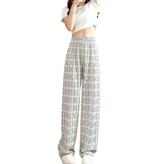 Pants Women Flannel Plaid Pj Pants Comfy Drawstring Lounge Sleep Pants Pjs Loungewear Blue One Size