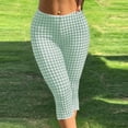 thumbnail image 1 of Pants for Women High Waist Plaid Capris Fashion Lace Trim Side-Opening Skinny Shorts Capris Stretchy Women's Slim Fit Cropped Leggings for Summer Casual, 1 of 7