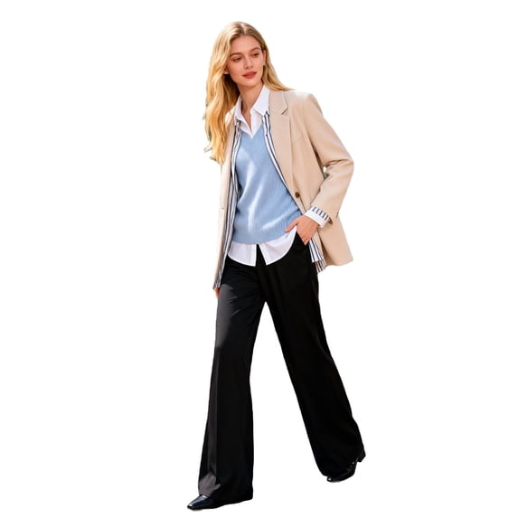 Pants Women High Waist Solid Color Soft Satin Palazzo Pants Straight Leg Loose Casual Trousers for Womens