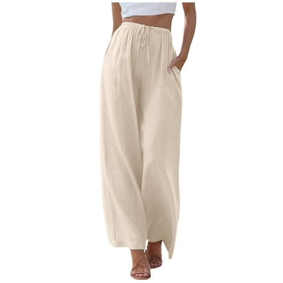 Pants for Women High Waisted Fashion Drawstring Elastic Comfy Straight Pockets Relaxed Fit Durable Daily Breathable Trendy Full Khaki Trousers Sizes XL
