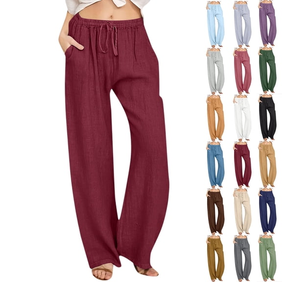 Pants Women High Waisted Lounge Palazzo Pants Baggy Straight Leg Solid Color Trousers With Pockets Ginger M