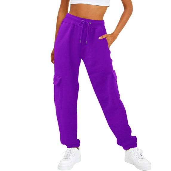 Pants for Women Lady Trouser Linen Pants Women Summer Light Linen Mom Jean Lady Yoga Pant with Pocket Indoor Soccer Cute Workout Comfy for plus Size with Stripe on The Side Purple S