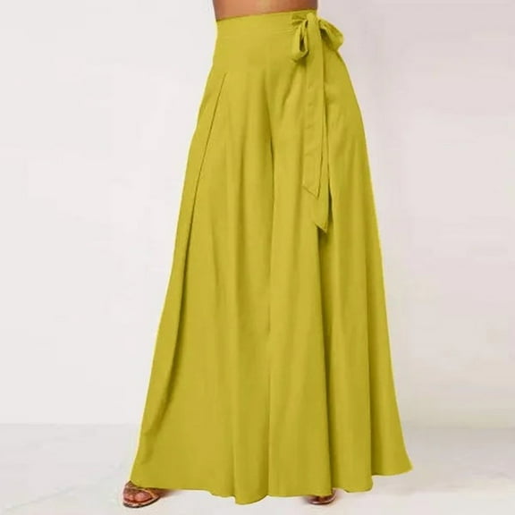 Pants For Women Palazzo Pants Summer Printed Cropped Linen Comfy Baggy Trousers With Pockets High Waist Flared Wide Leg Slacks Belted Trousers Womens Tie Pants Casual Casual Pants for Women Home