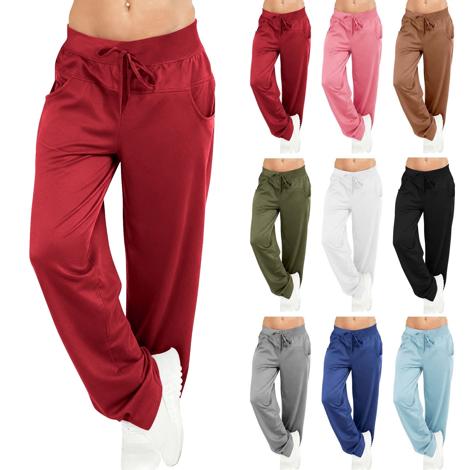 Pants for Women Plus Size Casual Loose Trousers Drawstring Long Pants Winter Wide Leg Pants Yoga Pants with Pockets Women Running Jogger Sweatpants S-5XL