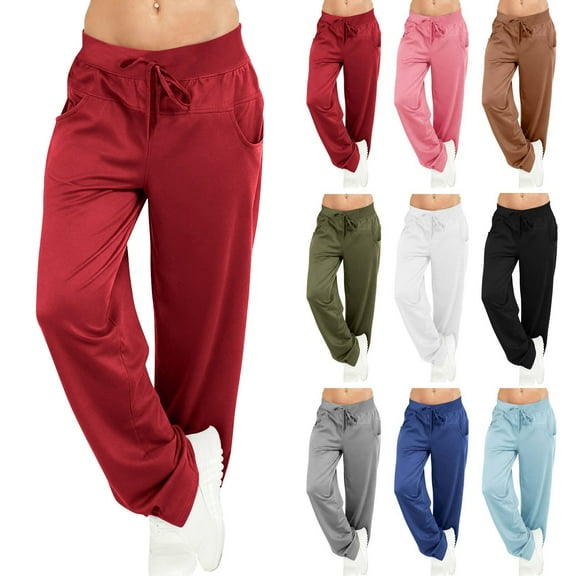Yoga Pants for Women Plus Size Casual Loose Trousers Drawstring Long Pants Wide Leg Pants Yoga Pants with Pockets Women Running Jogger Sweatpants S-5XL