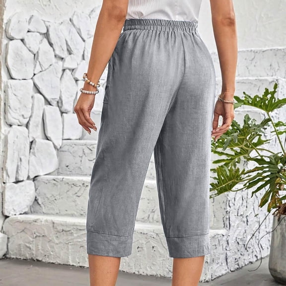 Pants For Women Plus Size Wide Leg Casual Summer Elastic Waisted Drawstring Cropped Trousers Pockets Fall Work Clothes for Women Stretchy Work Pants Women Womens Casual Drawstring Pants High Waist
