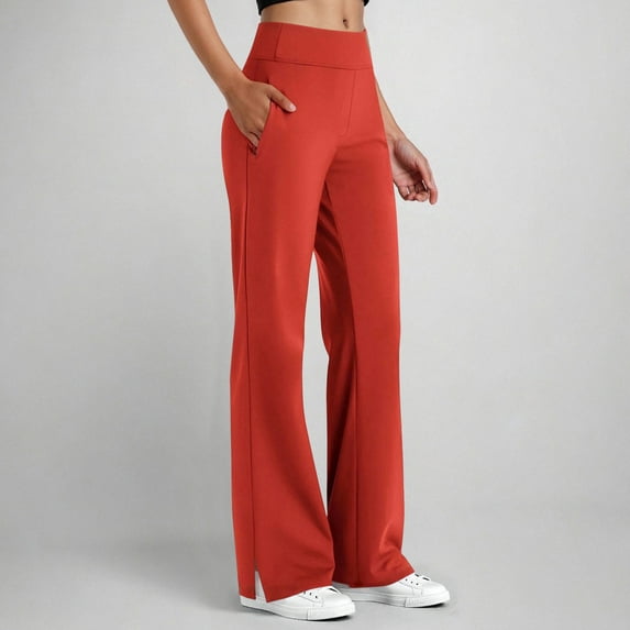 Pants Women Plus Size, Women's Sport Casual Solid Color Fashion Elastic Waist Button Pockect Yoga Pants Women High Waisted Pants (Red,XL)