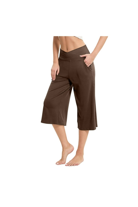 Pants for Women Separates Womens Casual Wide Leg Pants Women Elastic Waist Business Clothes Womens Stretchy Dress for Elastic Petite Pajama Medium Solid plus Coffee XL