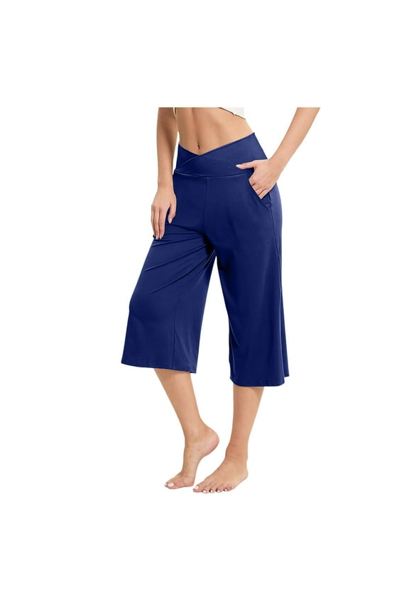 Pants for Women Separates Womens Casual Wide Leg Pants Women Elastic Waist Business Clothes Womens Stretchy Dress for Elastic Petite Pajama Medium Solid plus Blue S