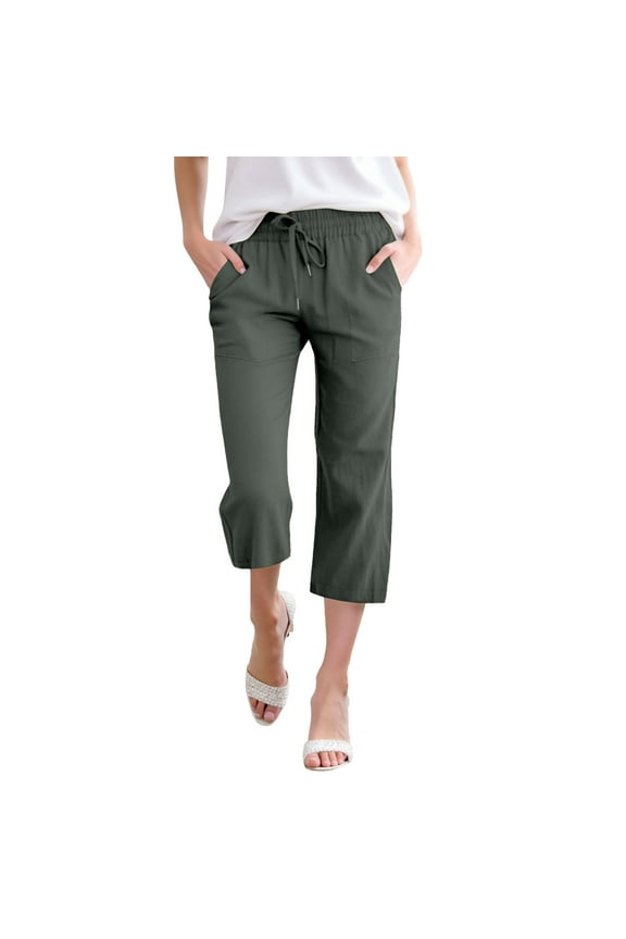 Pants for Women Short Beach Pants for Women Casual Fashion Fall Stretch Sweatpants Ladies Casual Womens Boot Leg Comfortable Warmers Light Linen Army Green S