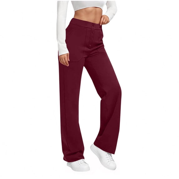 Pants For Women Solid Color Women's High Waisted Wide Leg Pants Button Front With Pockets Casual Dressy Comfy Stretch Fabric Everyday Clothing Street Clothing Capri Pants for Women