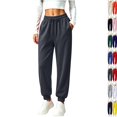 thumbnail image 1 of Pants for Women Stretchy Joggers with Pockets for Travel | Wide Leg Athletic Pants for Women Fashion Oversized Comfy Fitted Slacks for Work Dark Gray L, 1 of 4