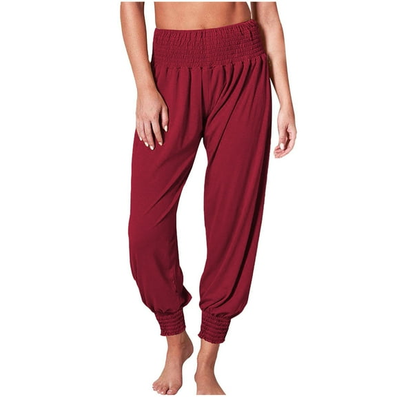 Pants Women Summer Thin Breathable Yoga Joggers Solid Color Loose Workout Sweatpants with Pockets Straight Leg Sweatpants for Women Red M