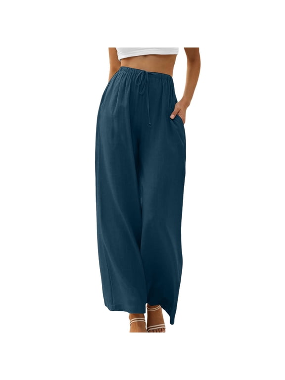 Pants for Women Waist Yoga Womens Casual Straight Leg Pants Linen for Women Winter Running Leggings Womens Petite Sweatpants Smart Skin Cropped Trousers Stretchy Work Blue 3XL