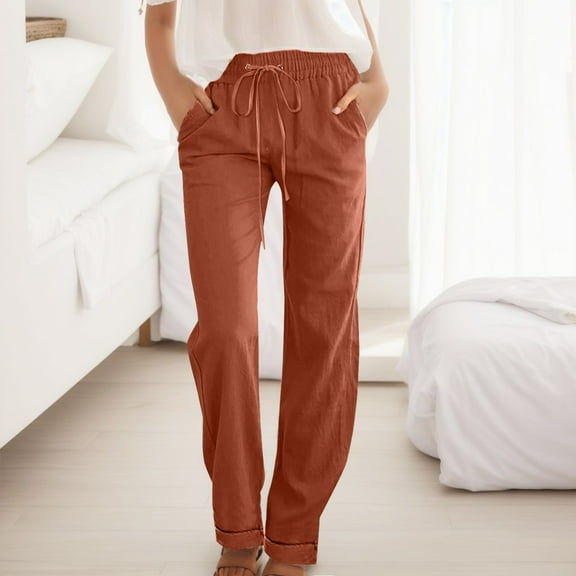 Pants for Women Wide Leg Casual Pants with Pockets Lightweight High Waisted Adjustable Tie Knot Loose Trousers Womens plus Size Pants Casual Work Track Sweatpants for Women Pants Rompers for