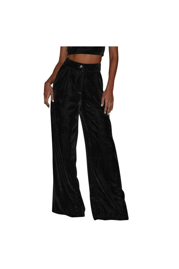 Pants for Women Wide Leg Pants Woman Women's Solid Color Autumn And Winter Suede Button Straight Leg Wide Leg Temperament Elegant Commuting Casual Pants