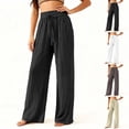thumbnail image 1 of Pants Women Women Ice Silk Linen Blend Solid Color Wide Straight Leg Casual Pants Loose High Waist Trousers, 1 of 8