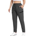 thumbnail image 1 of Pants Women Women Plus Size Solid Color Elastic Waist Pocket Zipper Drawstring Sports Pants Trousers Dark Gray L, 1 of 6