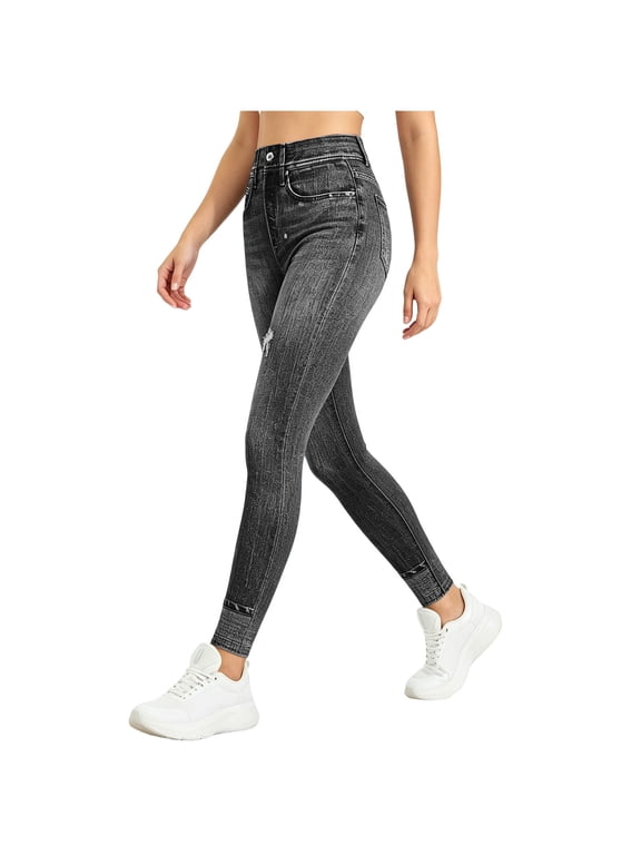 Pants Women, Women's Pants High Waisted Stretchy Jeans, Slim Fit Cuffed Hem Skinny Cropped Denim Pants with Pockets for Casual Daily Black S