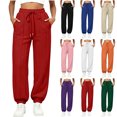 thumbnail image 1 of Pants Women's Bootcut Dress Pants Pockets Women's Solid Color Casual Straight Leg Flared Elastic Waist Drawstring Pockets Sweatpants Red L, 1 of 6