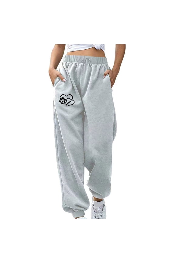 Pants Women's Fashion Casual Love Print Padded Sweatpants