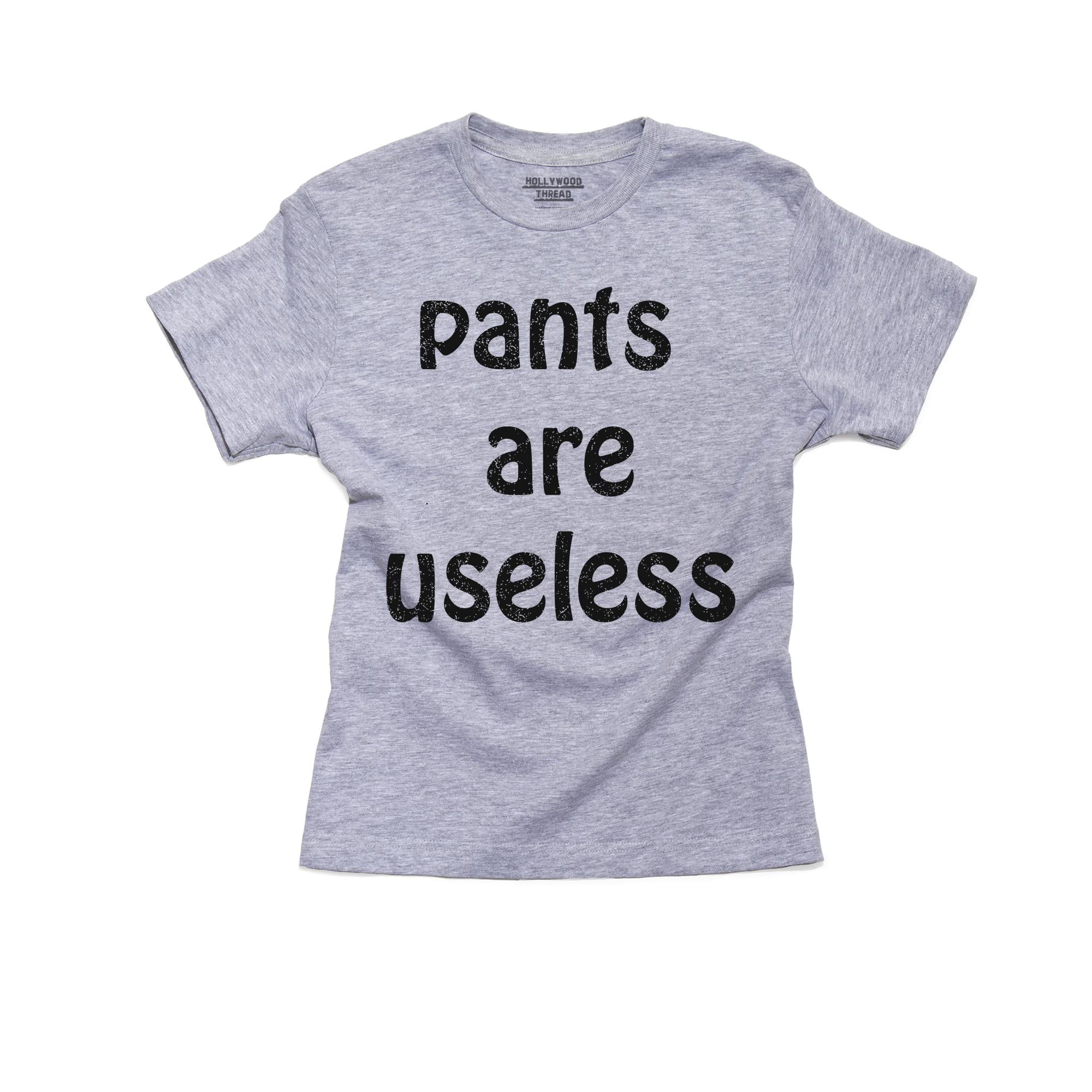 Pants are Useless Funny Lazy Boy's Cotton Youth Grey T-Shirt