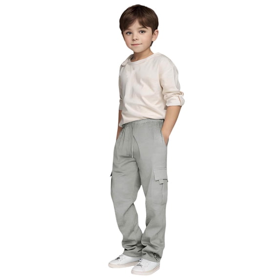 Pants for Boys Drawstring Pocket Elastic Solid Print Cargo Sweatpants Trousers Casual Wear 3-4 Years
