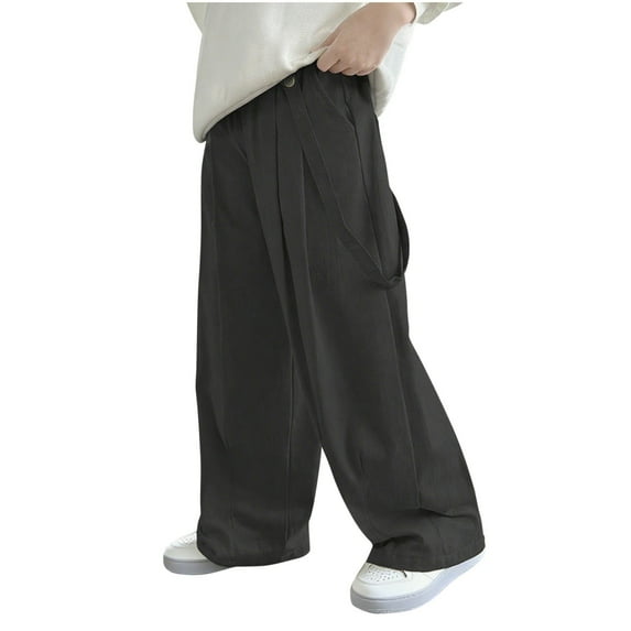 Pants for Boys Fashion Elastic Waist Wide Leg Pants with Pocket Solid Color Sports Casual Loose Trousers Size 5-15